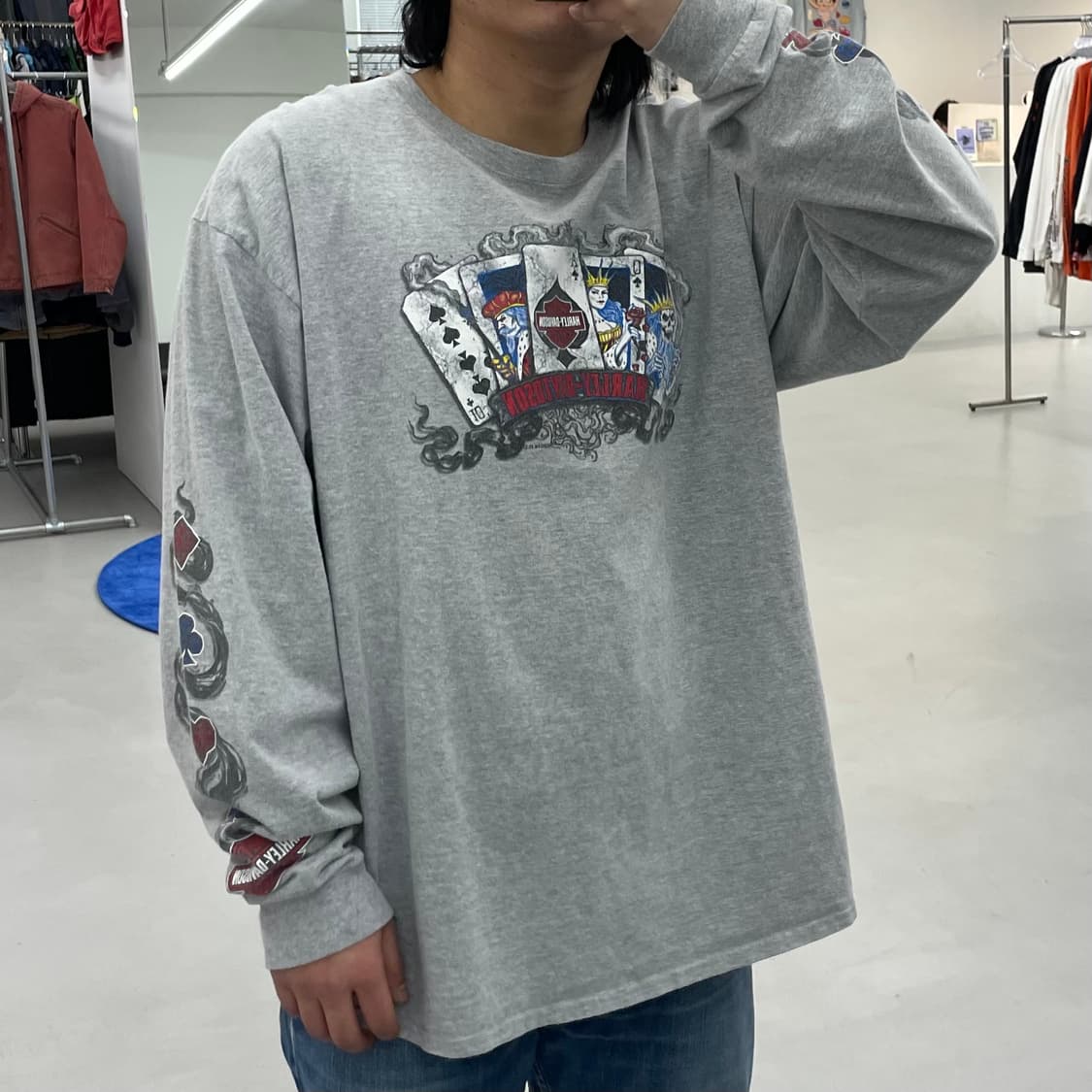 할리데이비슨 스컬 해골 트럼프카드 연기 롱슬리브 상품이미지2