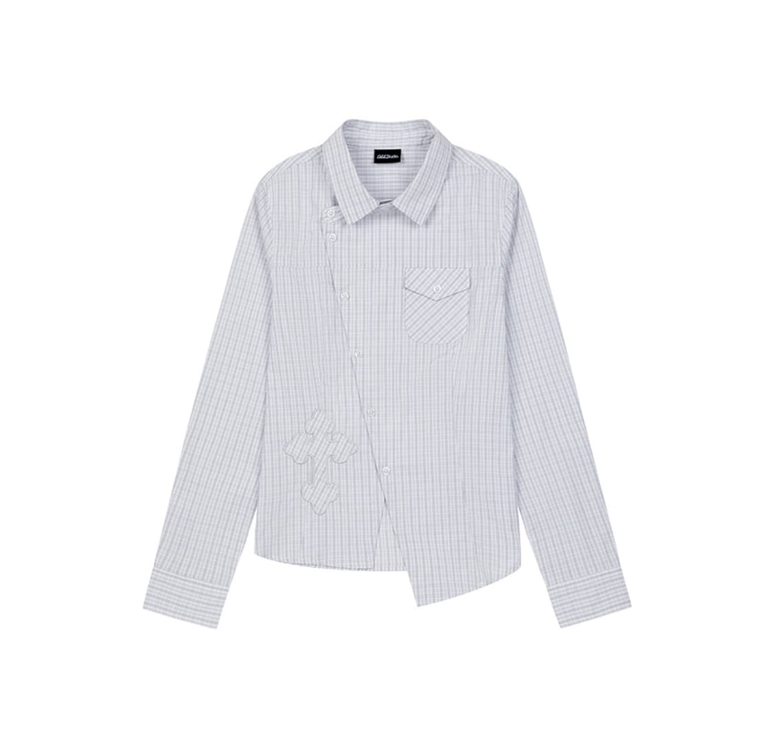 Oddstudio 크로스 아플리케 슬림핏 체크 셔츠 white 상품이미지1