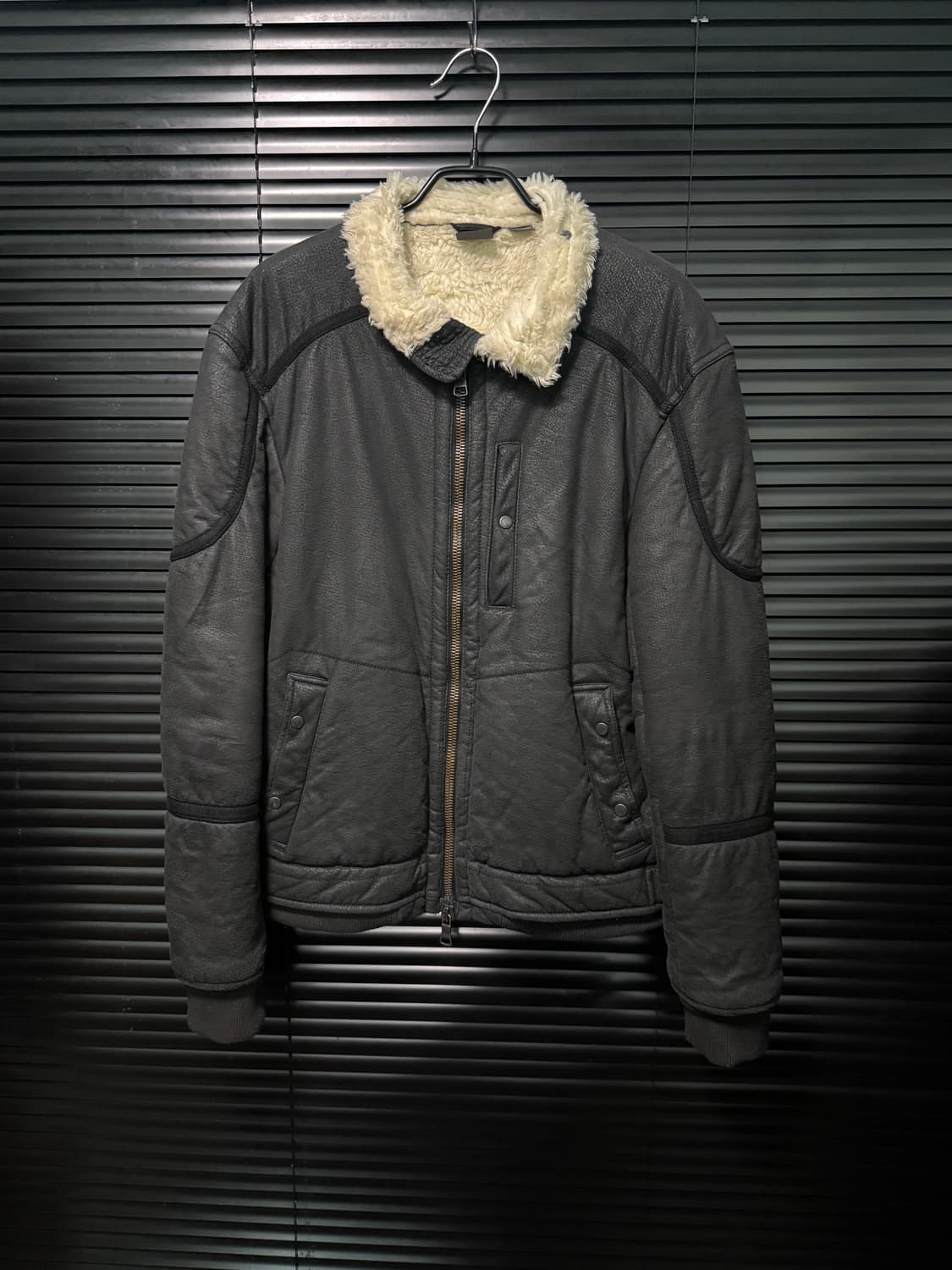 아르마니 익스체인지 알마니 털 무스탕 블랙 라이더 바이커 쉐르파 스웨이드 상품이미지4