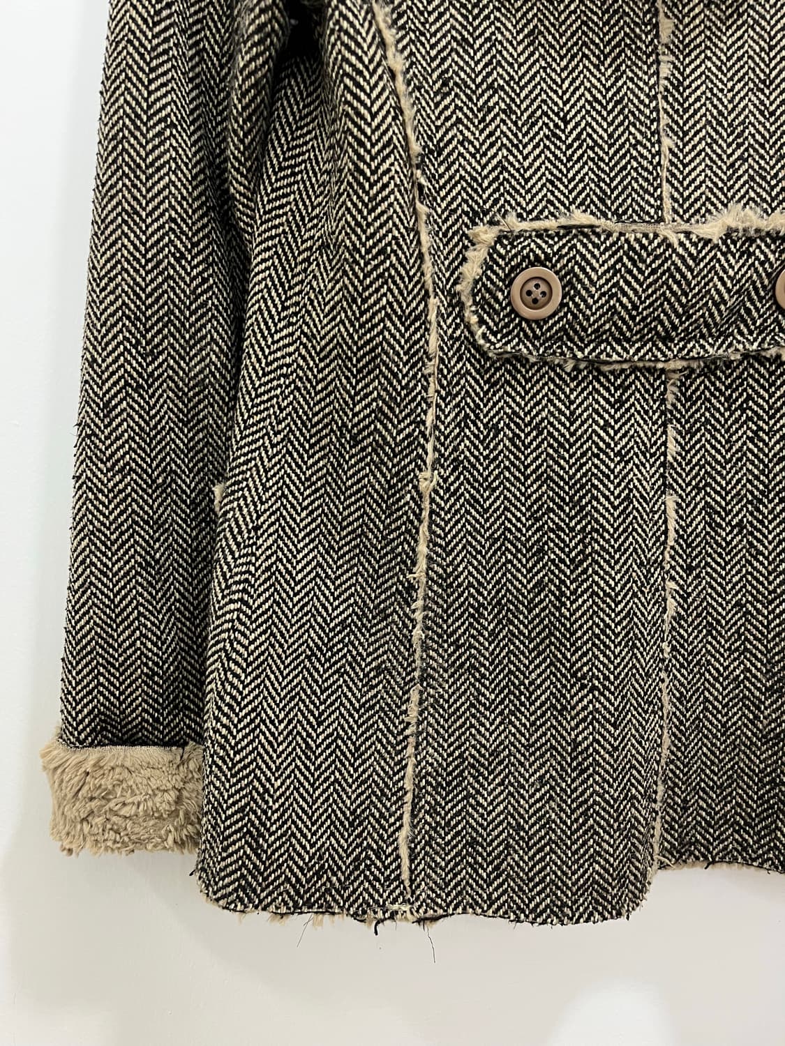 일본 빈티지 헤링본 털후드 떡볶이 코트 상품이미지9