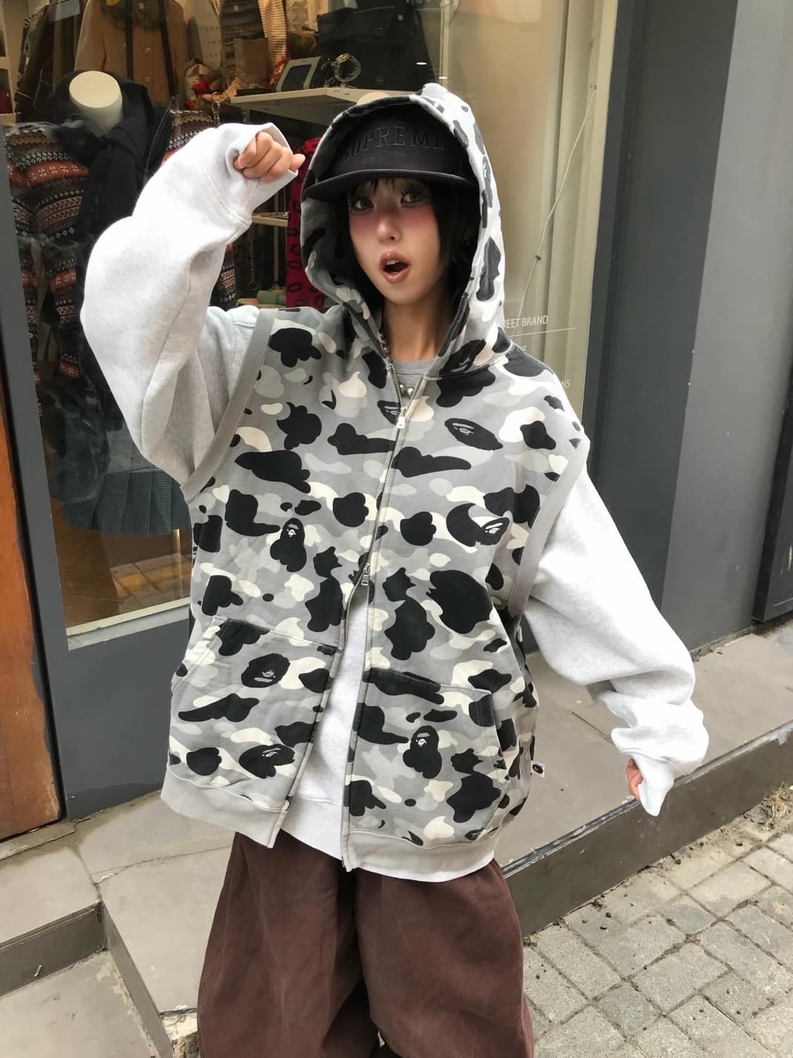 Bape Grey Camouflage Two-Way Hooded Vest 상품이미지2