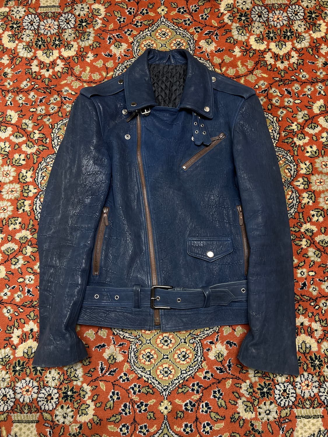 [L] Jpn 빈티지 네이비 램스킨 더블 라이더자켓 상품이미지1