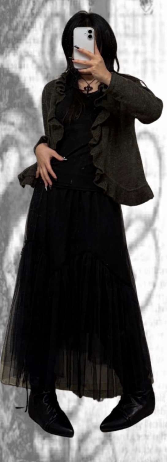 고스 롱 샤스커트 고딕 블랙치마 상품이미지3