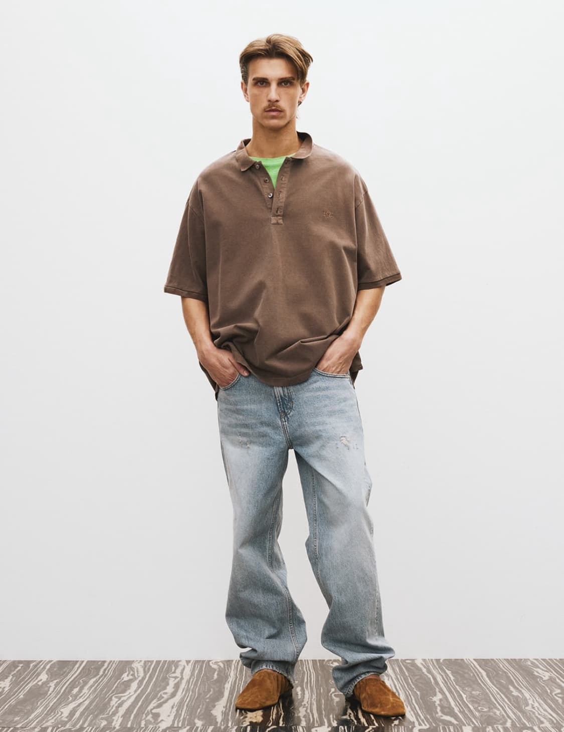 렉토 25SS 오버사이즈 가먼트 코튼 피케 반팔 셔츠 카키 브라운 상품이미지2