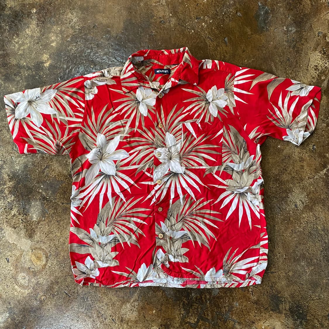 빈티지 빨간색 꽃무늬 반팔 셔츠 상품이미지1