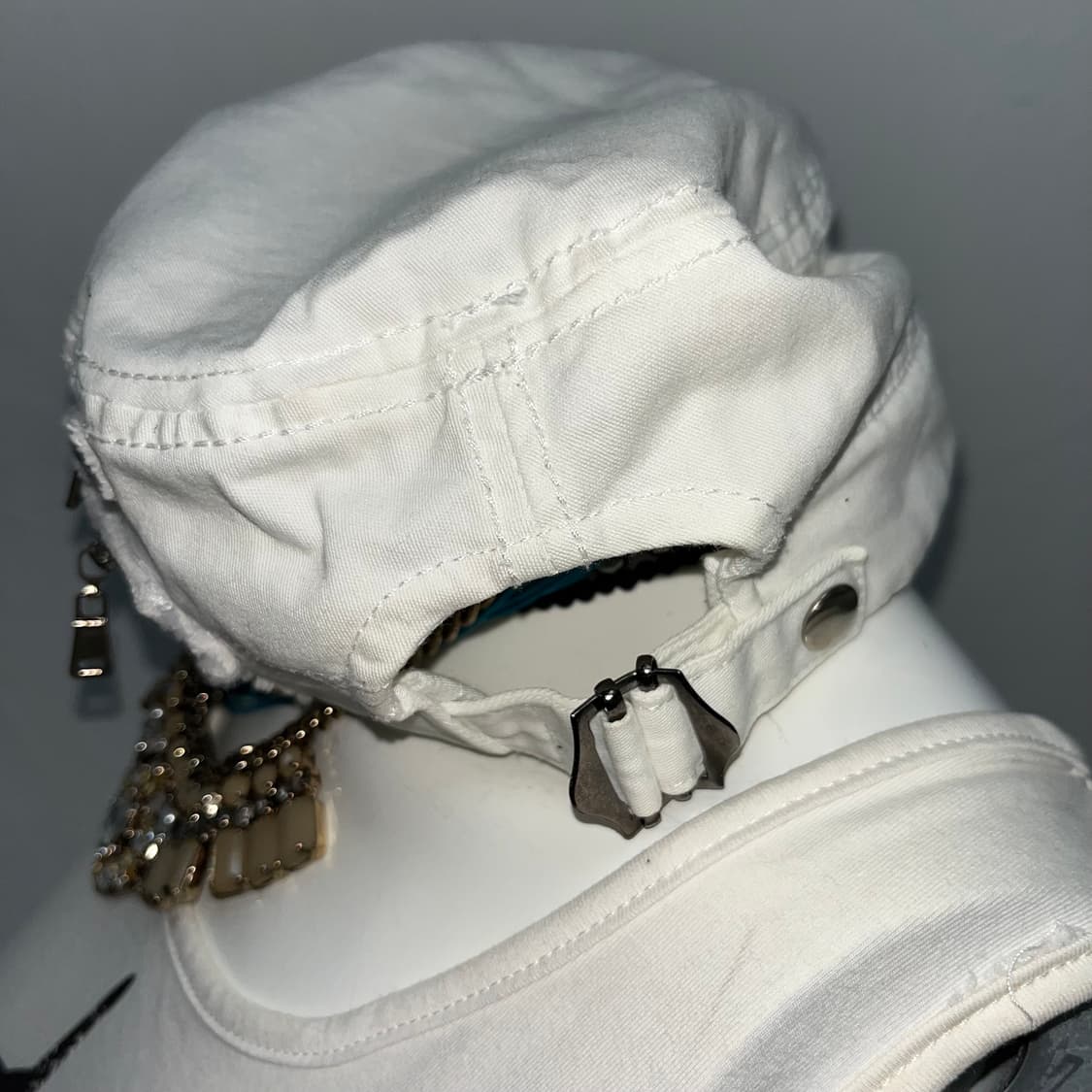 화이트 락펑크 지퍼 포인트 밀리터리 캡 상품이미지3