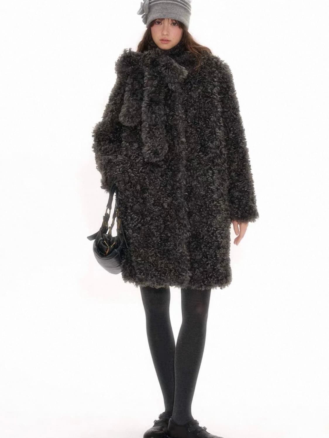 NECYSTUDIO 앙고라 코트 (리버시블 리본 머플러 탈부착) 상품이미지4