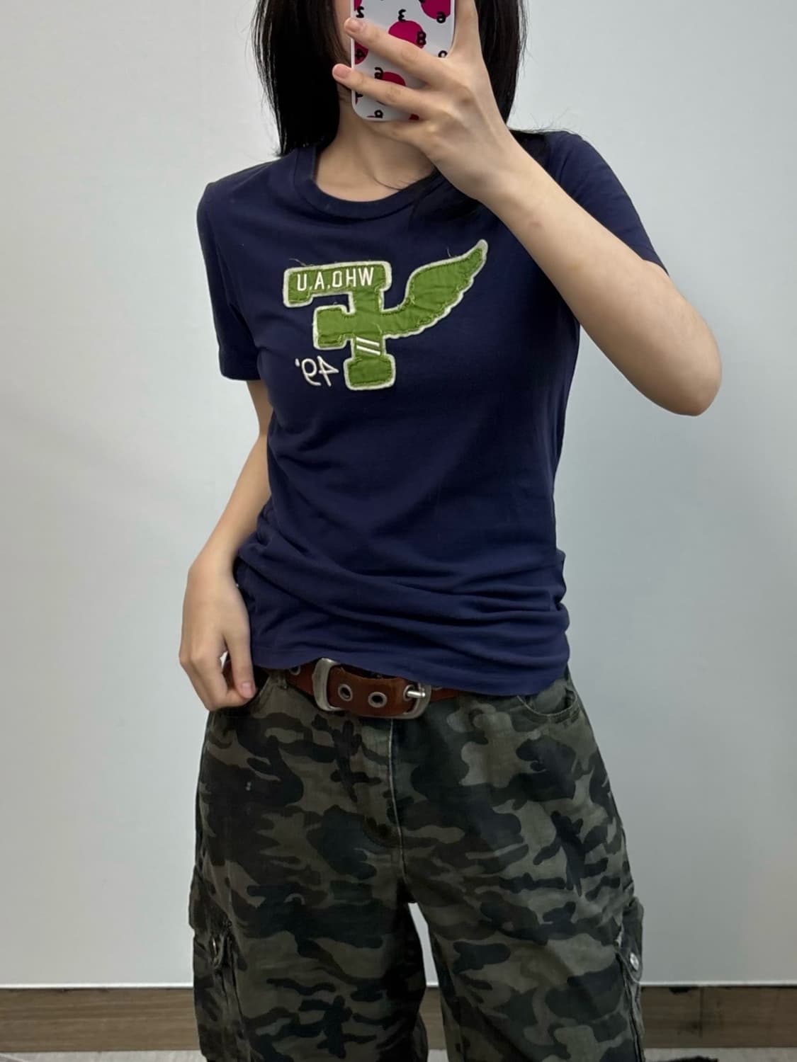 후아유 y2k 네이비 반팔 티셔츠 상품이미지1