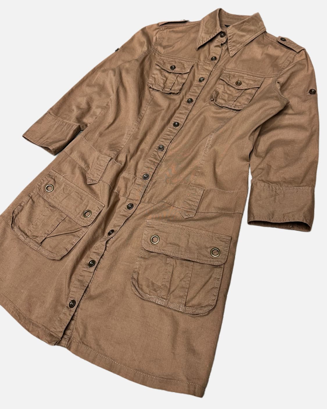 brown military pocket shirt dress 상품이미지3