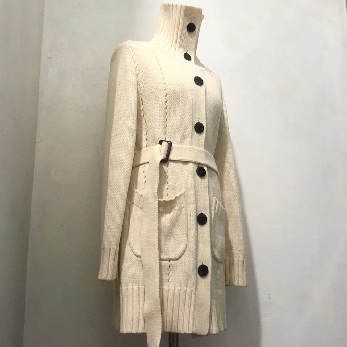 빈티지 잭앤질 하이넥 아이보리 단추 벨트 니트 롱가디건 S~M 상품이미지2