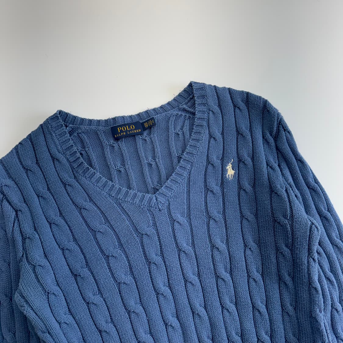 Polo 폴로 화이트 포니 블루 케이블 브이넥 니트 상품이미지4