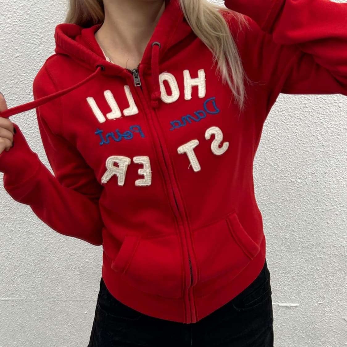 홀리스터 센터로고 레드 후드집업 L 상품이미지1