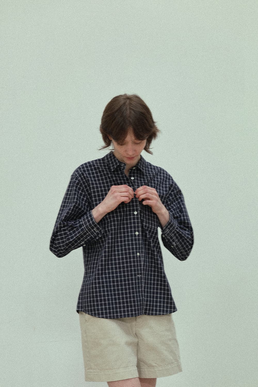 토마스모어 윈도우 체크 셔츠 블라우스 네이비 남녀공용 M사이즈 상품이미지2