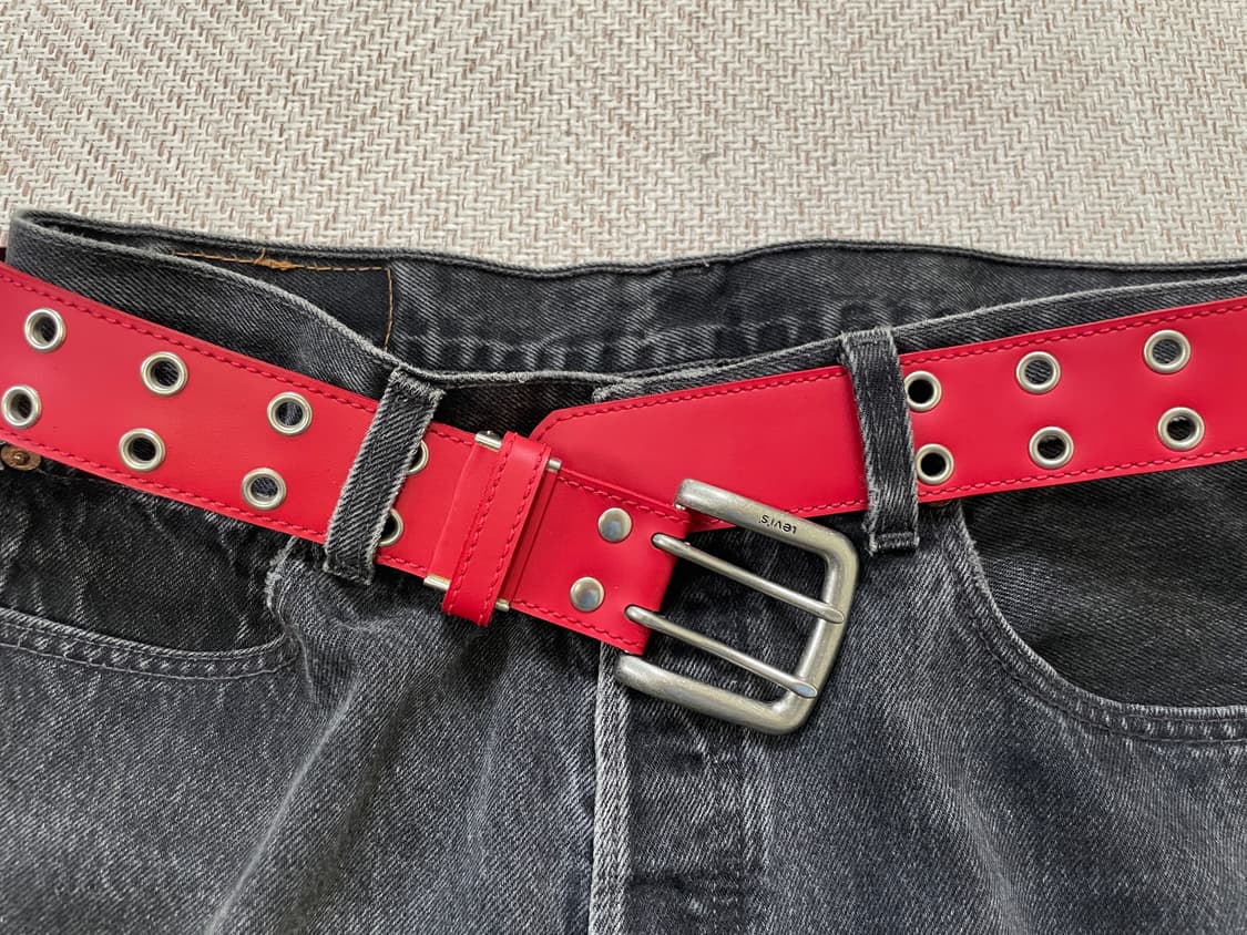Levis 리바이스 더블 아일렛 실버버클 레더 벨트 상품이미지4