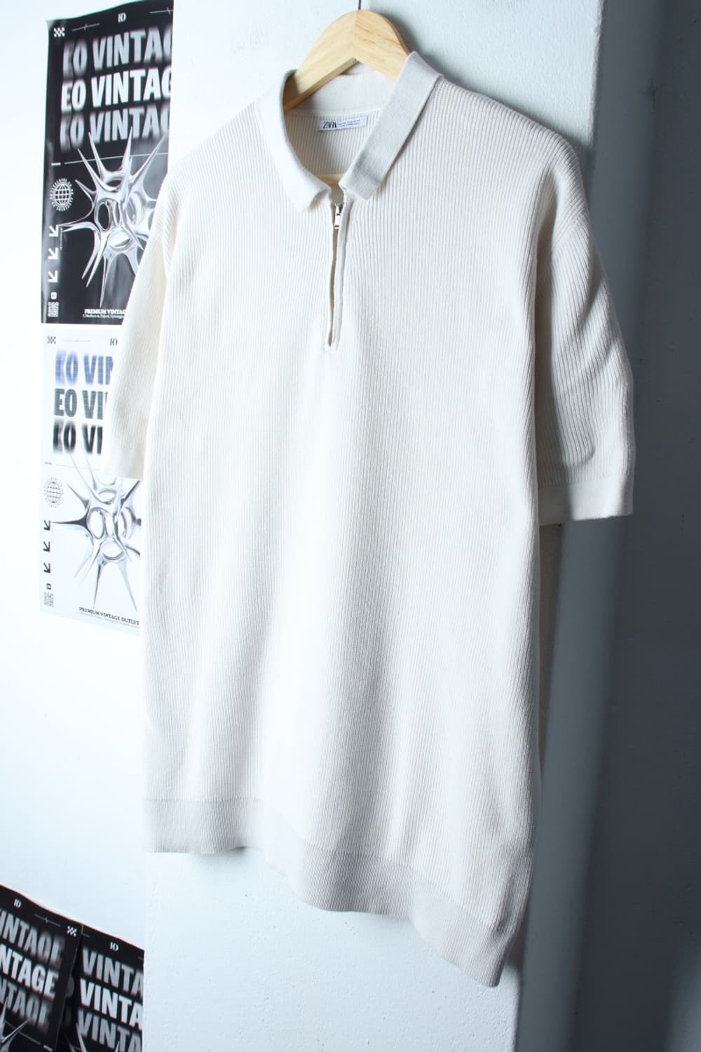 (XL-2XL) 자라 반팔 카라 티셔츠 빅사이즈 니트 반집업-7B93 상품이미지1
