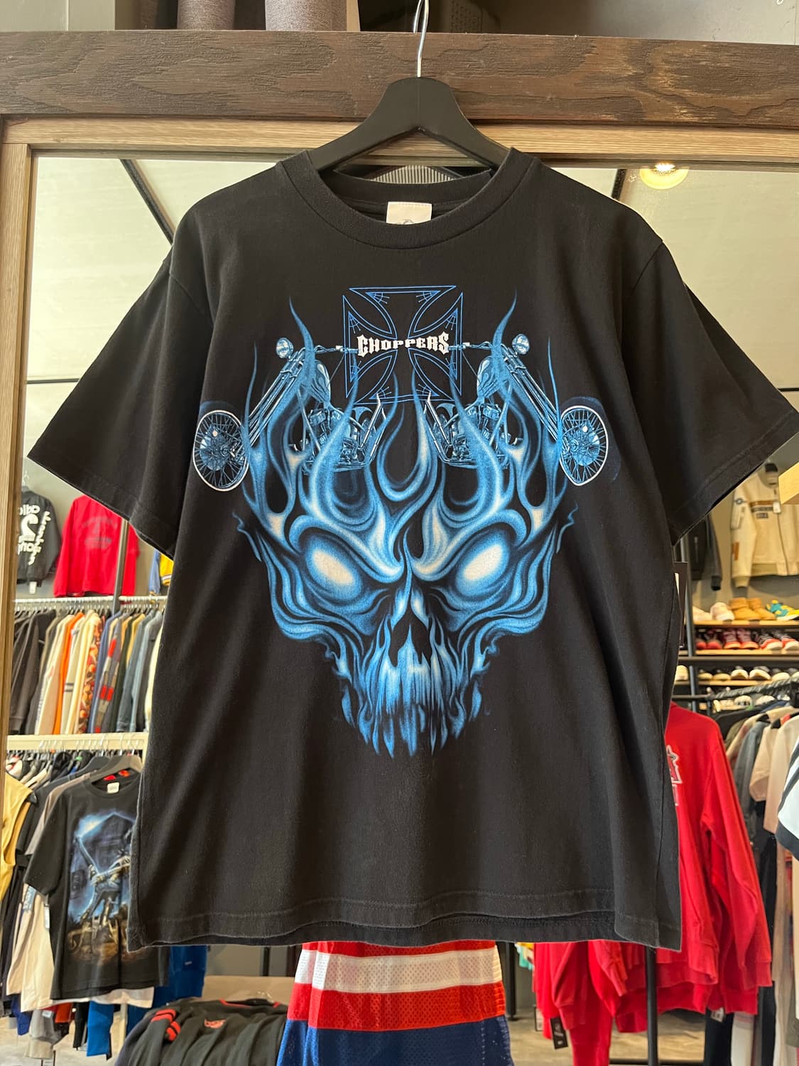 WEST COAST CHOPPERS 블랙 블루 바이크 스컬 초퍼 빅프린팅 상품이미지1