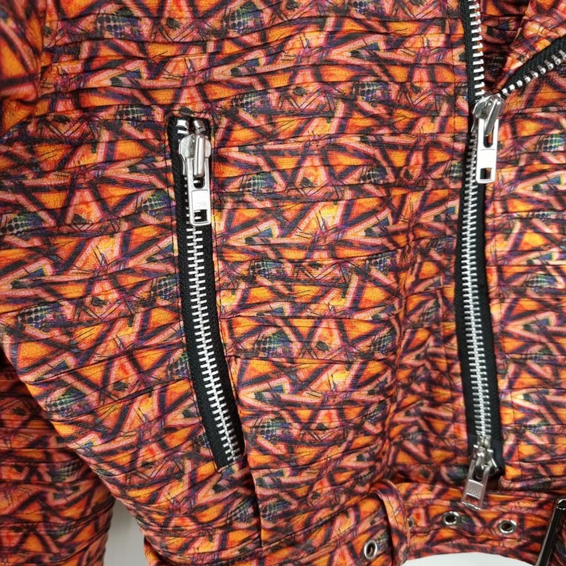 [빈티지] 비건 레더 멀티 패턴 사선 크롭 라이더 자켓 M19450 상품이미지8