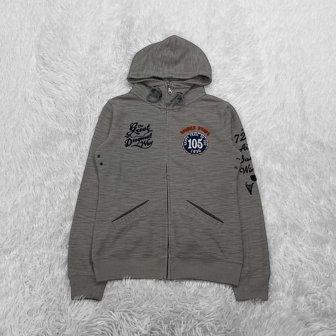 아비렉스 패치 자수 후드집업 그레이 상품이미지2