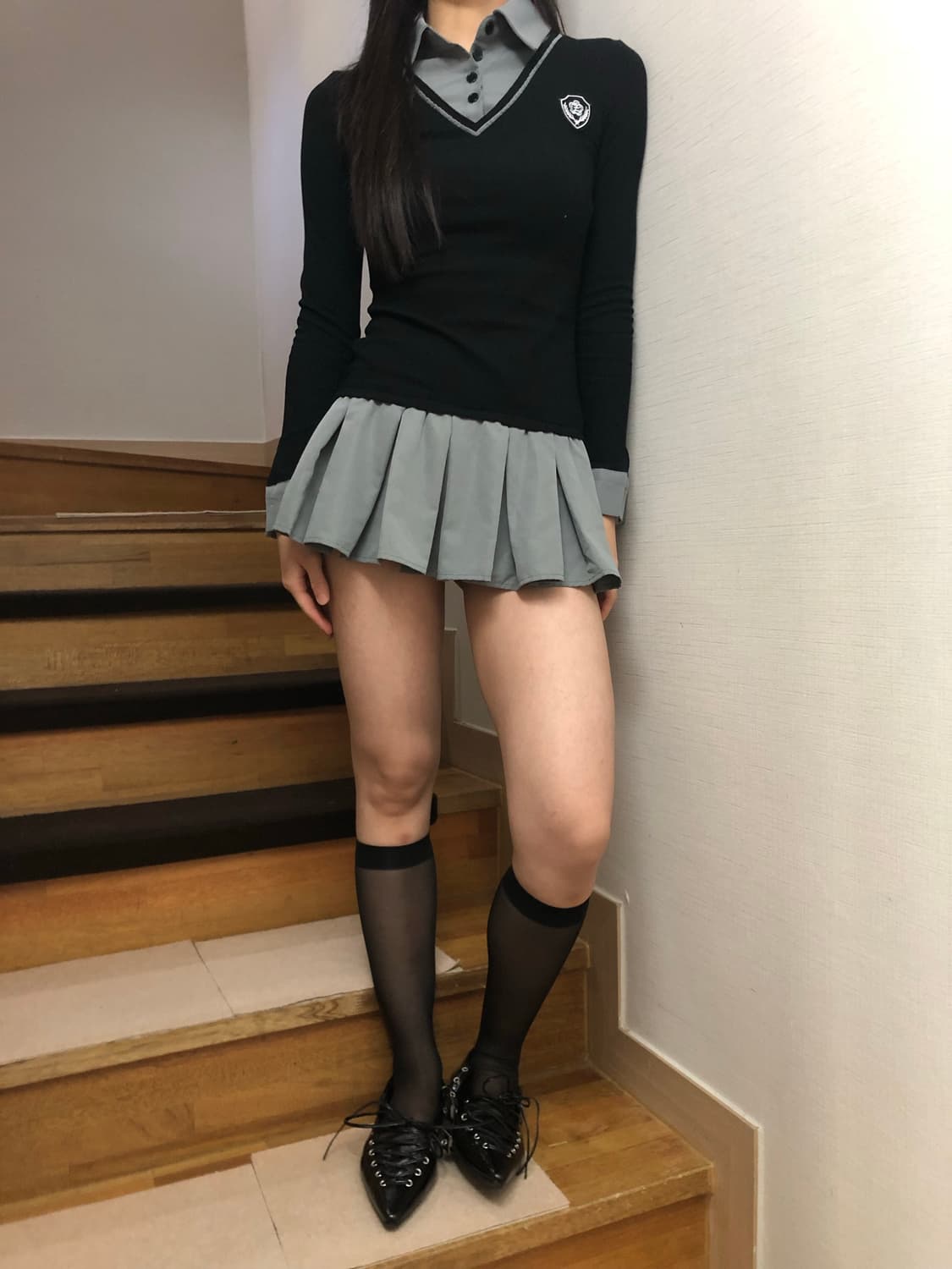 빈티지 그레이 니트 레이어드 플리츠 원피스 상품이미지5