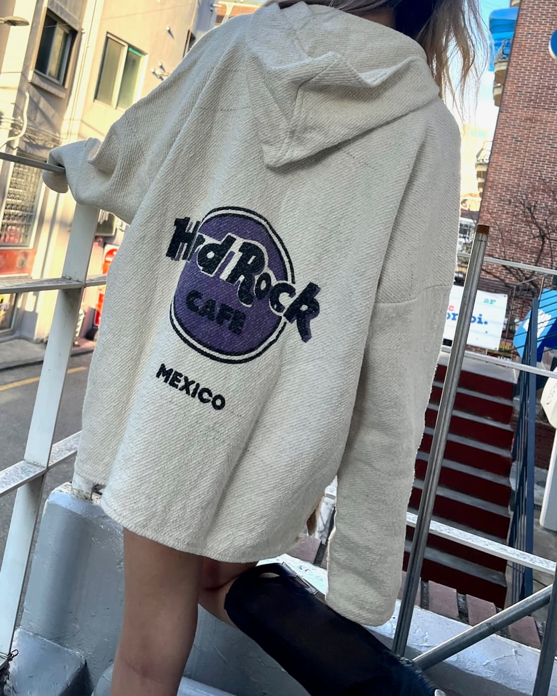 하드락카페 오버핏 코튼니트 후드티 상품이미지4