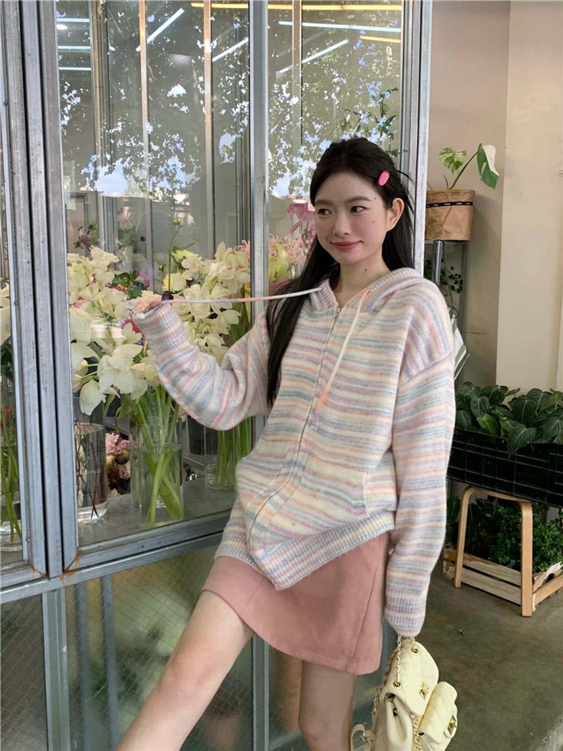 에이블리 더로버 솜사탕 파스텔 니트 후드집업 후드가디건 상품이미지4