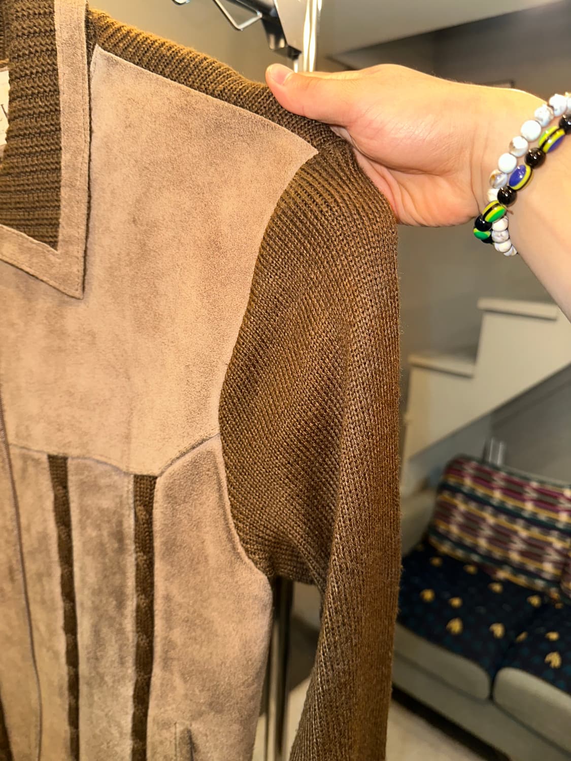 90’s Japanese Cow-suede aged knit jacket 상품이미지6