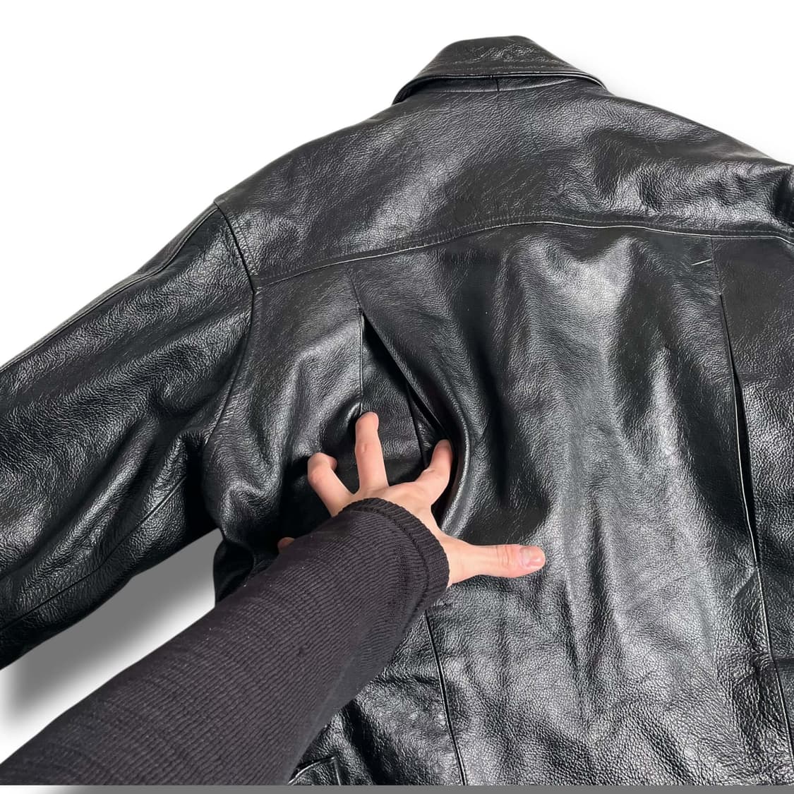90's vera pelle 백 액션 플리츠 카우레더 봄버 (italy) 상품이미지8