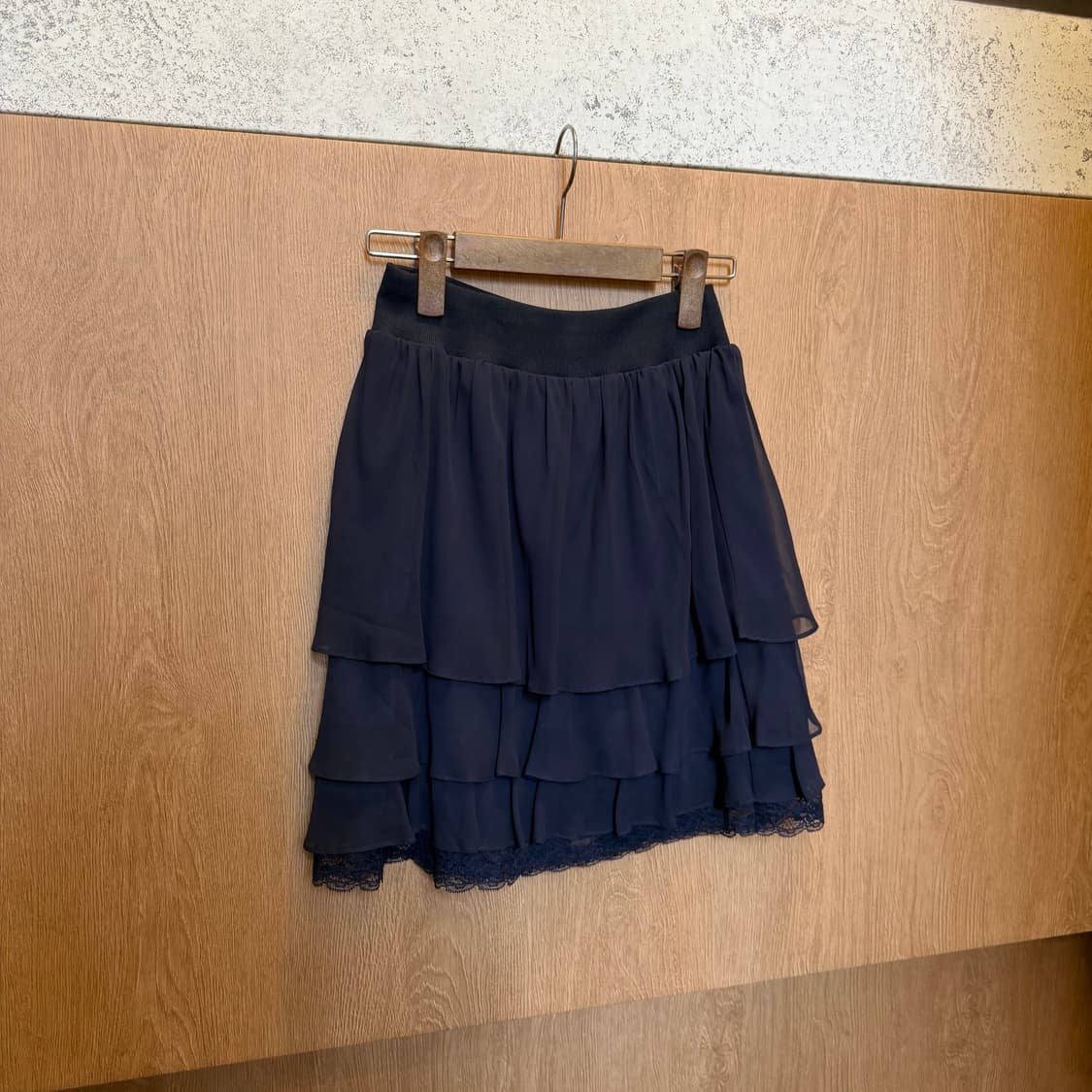 빈티지 캉캉 미디 스커트 쉬폰 레이어드 레이스 디테일 네이비 상품이미지2