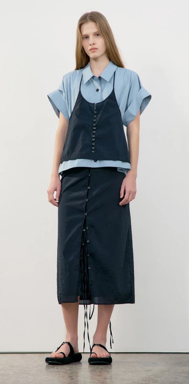 로우클래식 see through button skirt (beige) s 상품이미지3