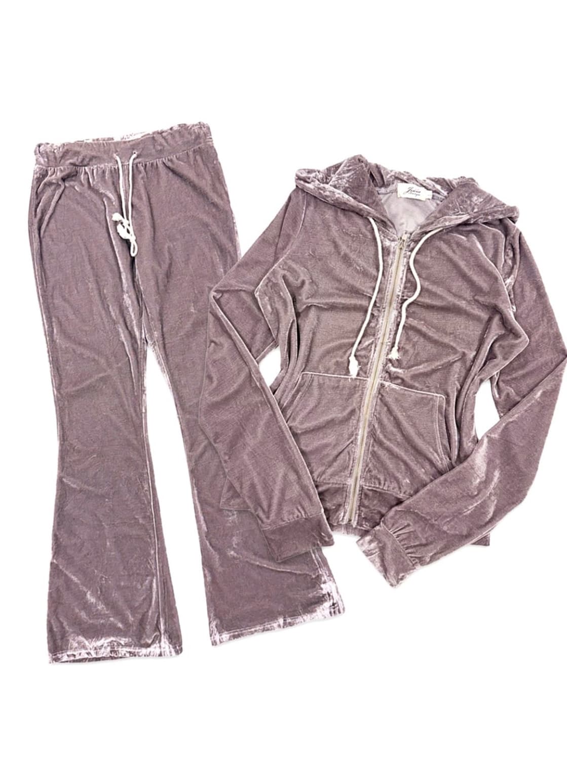 빈티지 핑크 로즈 벨벳 후드집업 부츠컷 셋업 상품이미지1