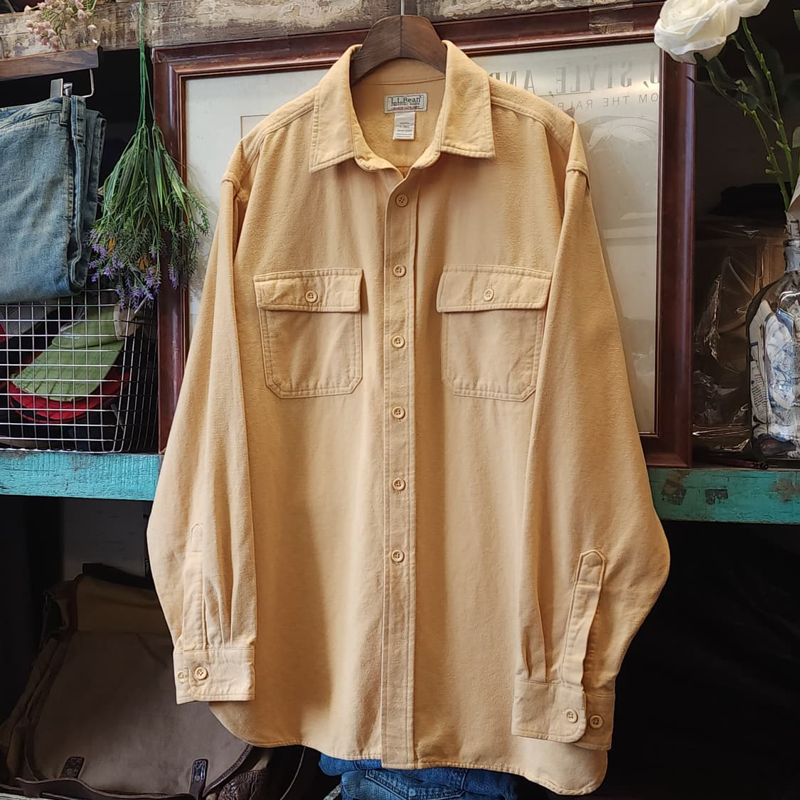 90s 엘엘빈 헤비코튼 투포켓 워크셔츠 샤모아 셔츠 옐로우 L 상품이미지2