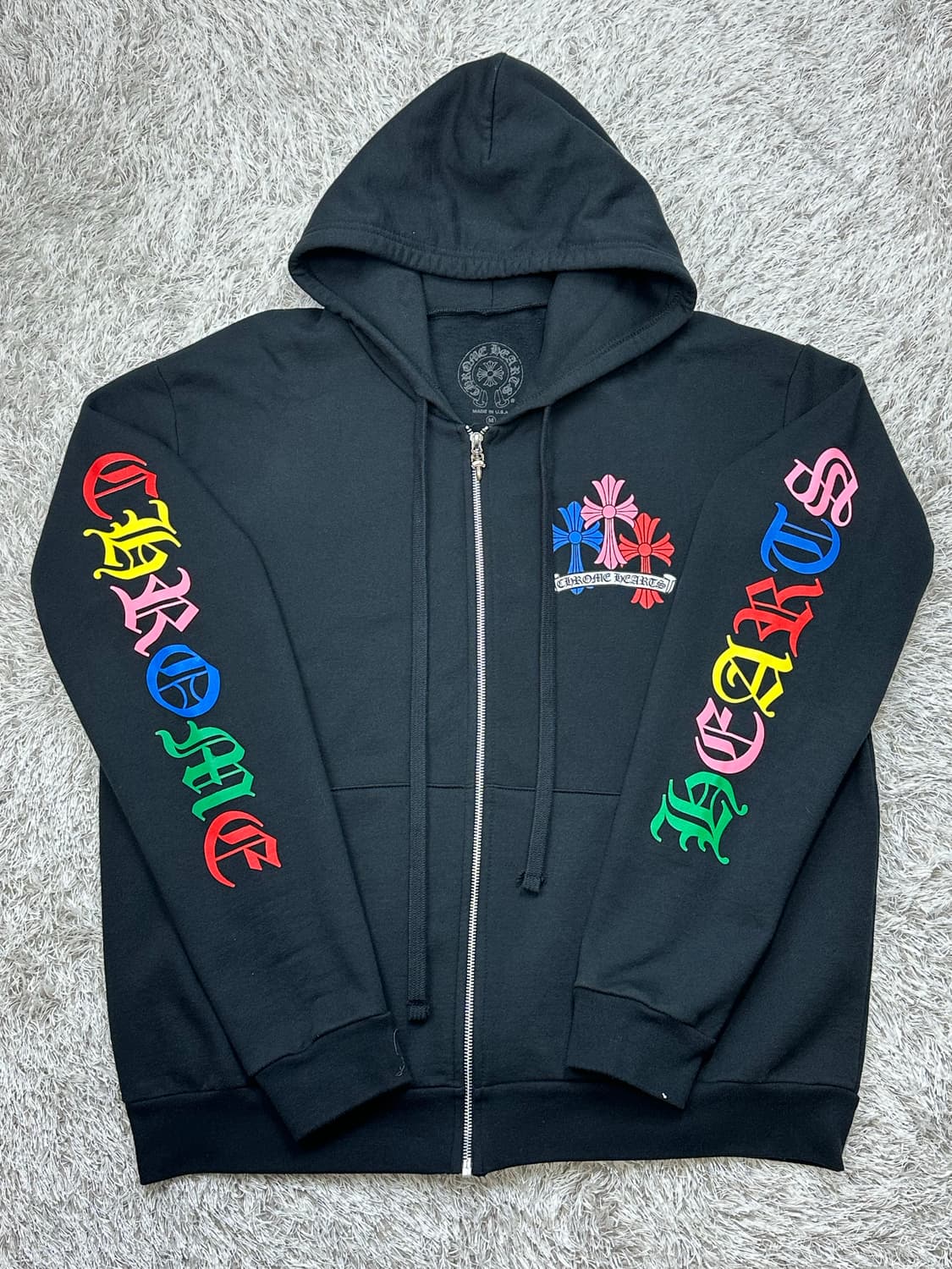 [M] 백화점판 정품 크롬하츠 멀티컬러 크로스 집업 후드 블랙 상품이미지2