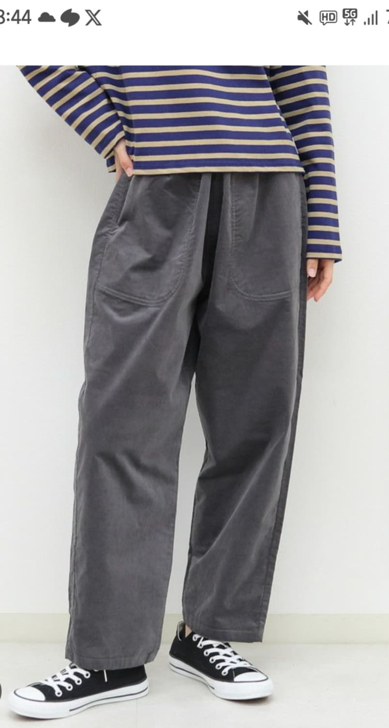 단톤이지 그레이 코듀로이 와이드 팬츠 상품이미지1