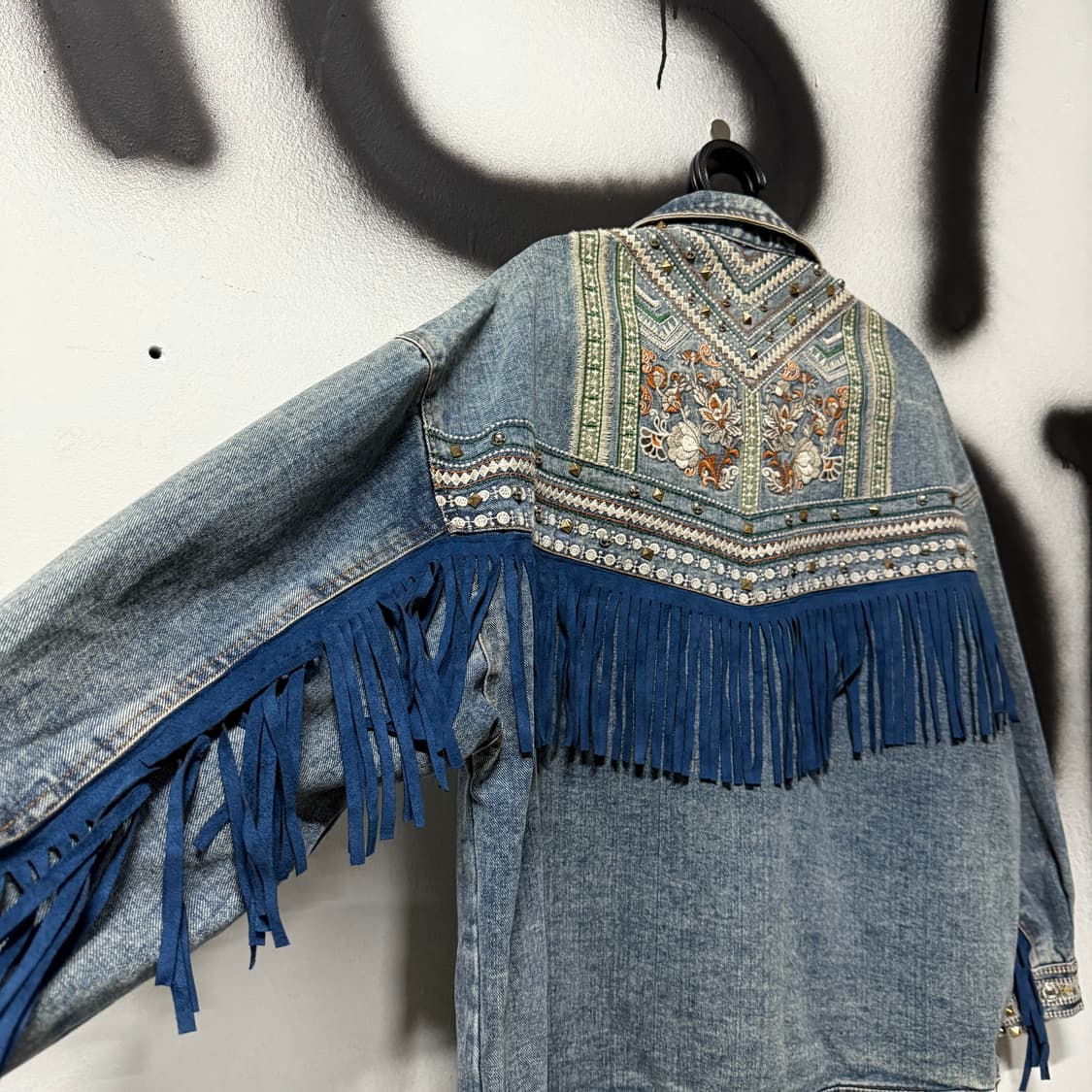 VTG 빈티지 에스닉 웨스턴 스톤 찡 , 프린지 데님 자켓 상품이미지5