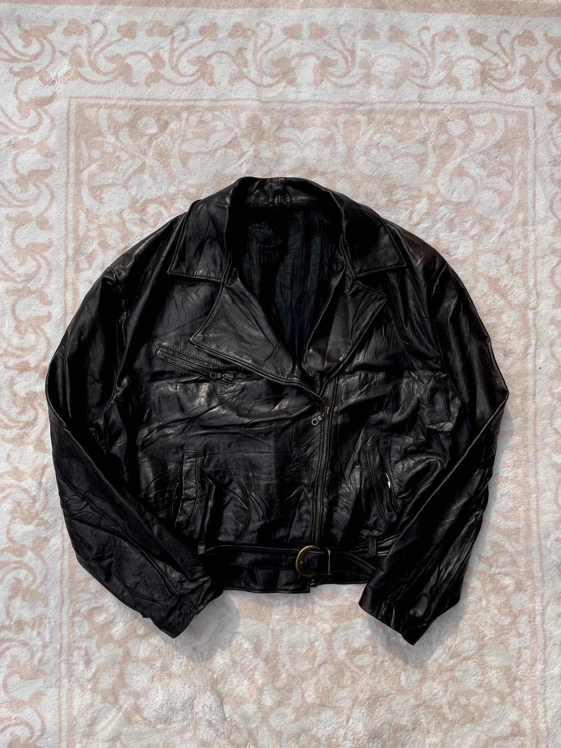 빈티지 램스킨 벨티드 더블라이더 자켓 상품이미지3