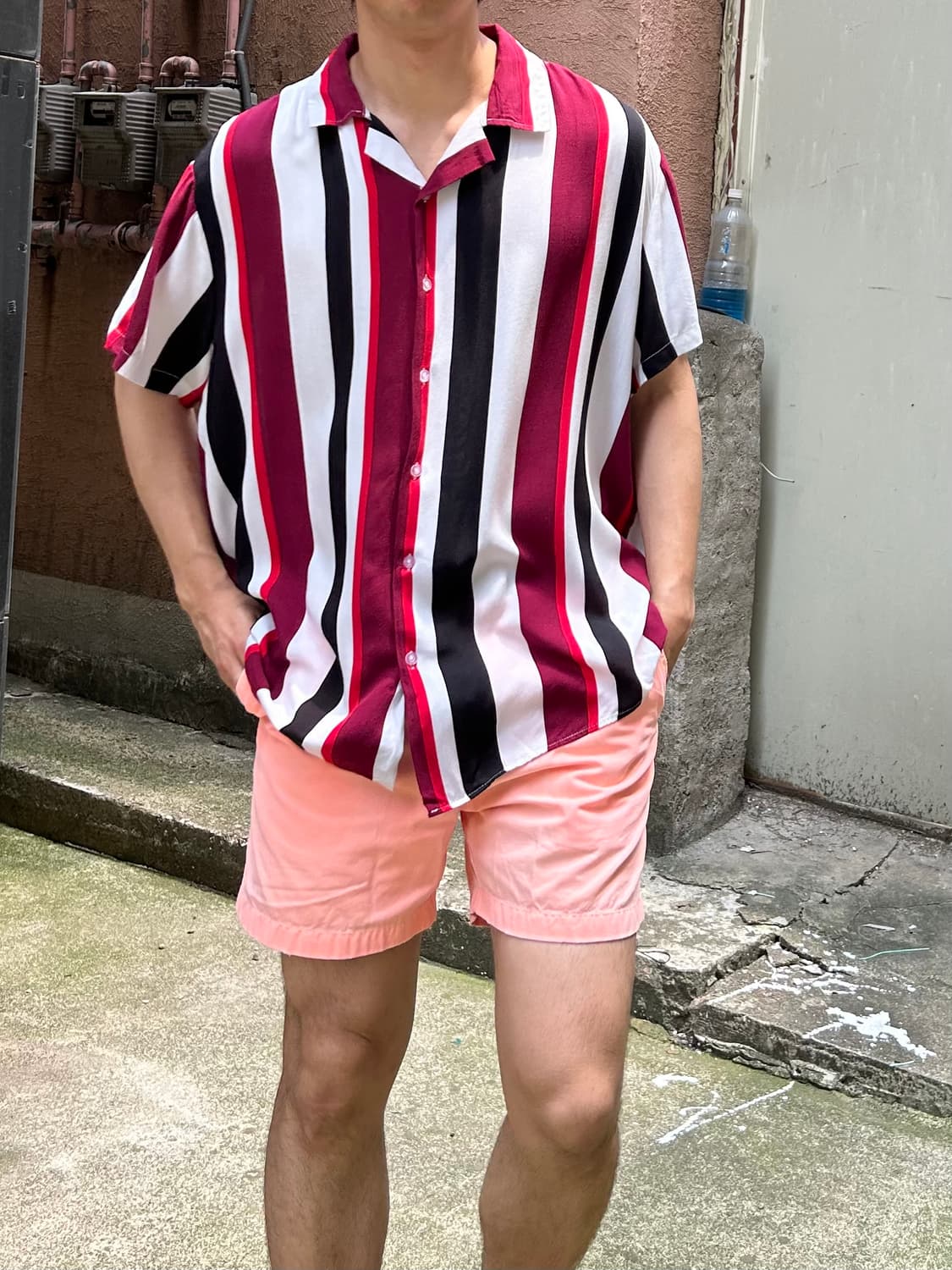 빈티지 빅 스트라이프 오픈 카라 반팔 셔츠 상품이미지1