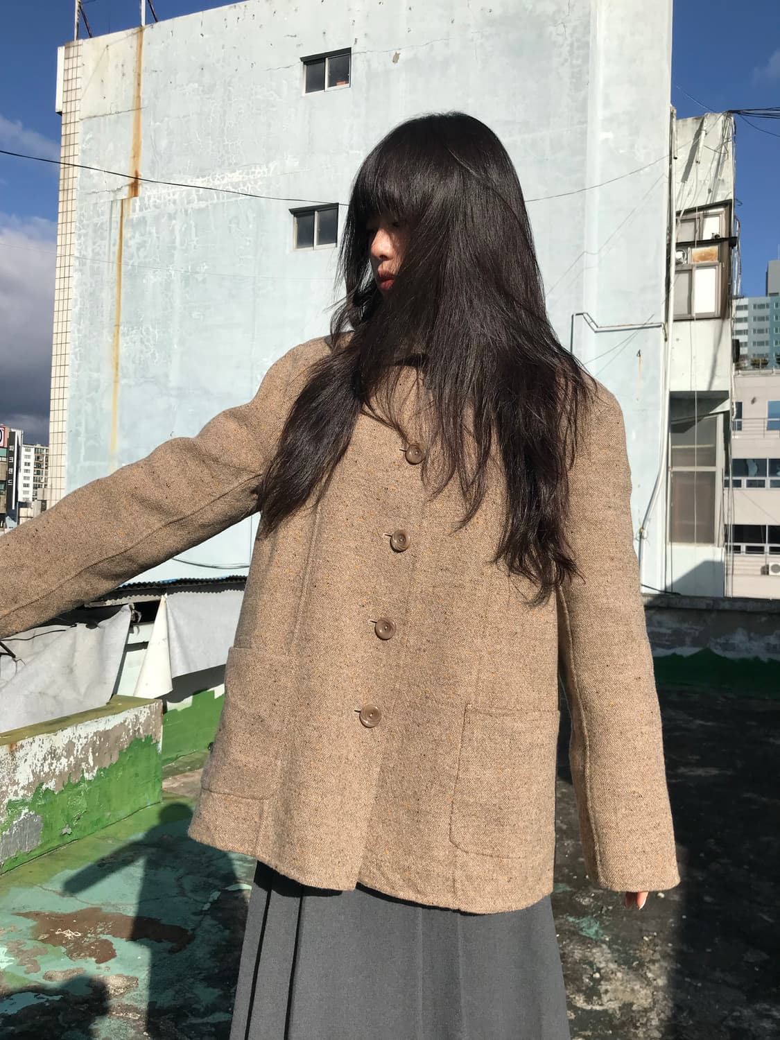 오트밀 클래식 트위드 코트 상품이미지5