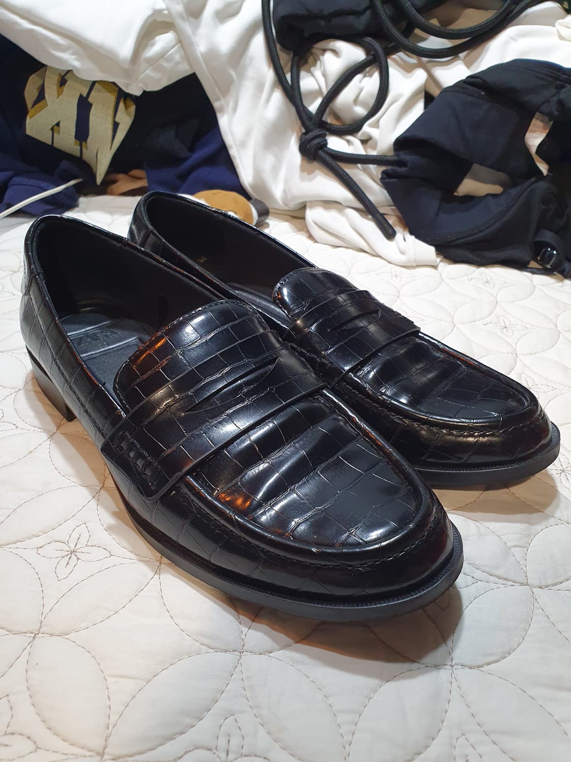 ZARA 여성용 블랙 크로커다일 로퍼 250 상품이미지1