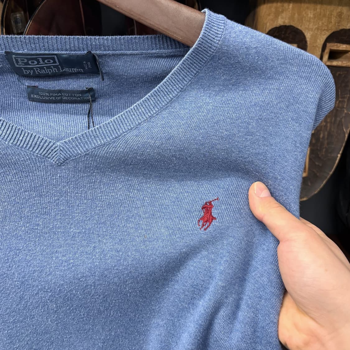 폴로 랄프로렌 피마코튼 브이넥 니트 스웨터 보카시 블루 N723 상품이미지5