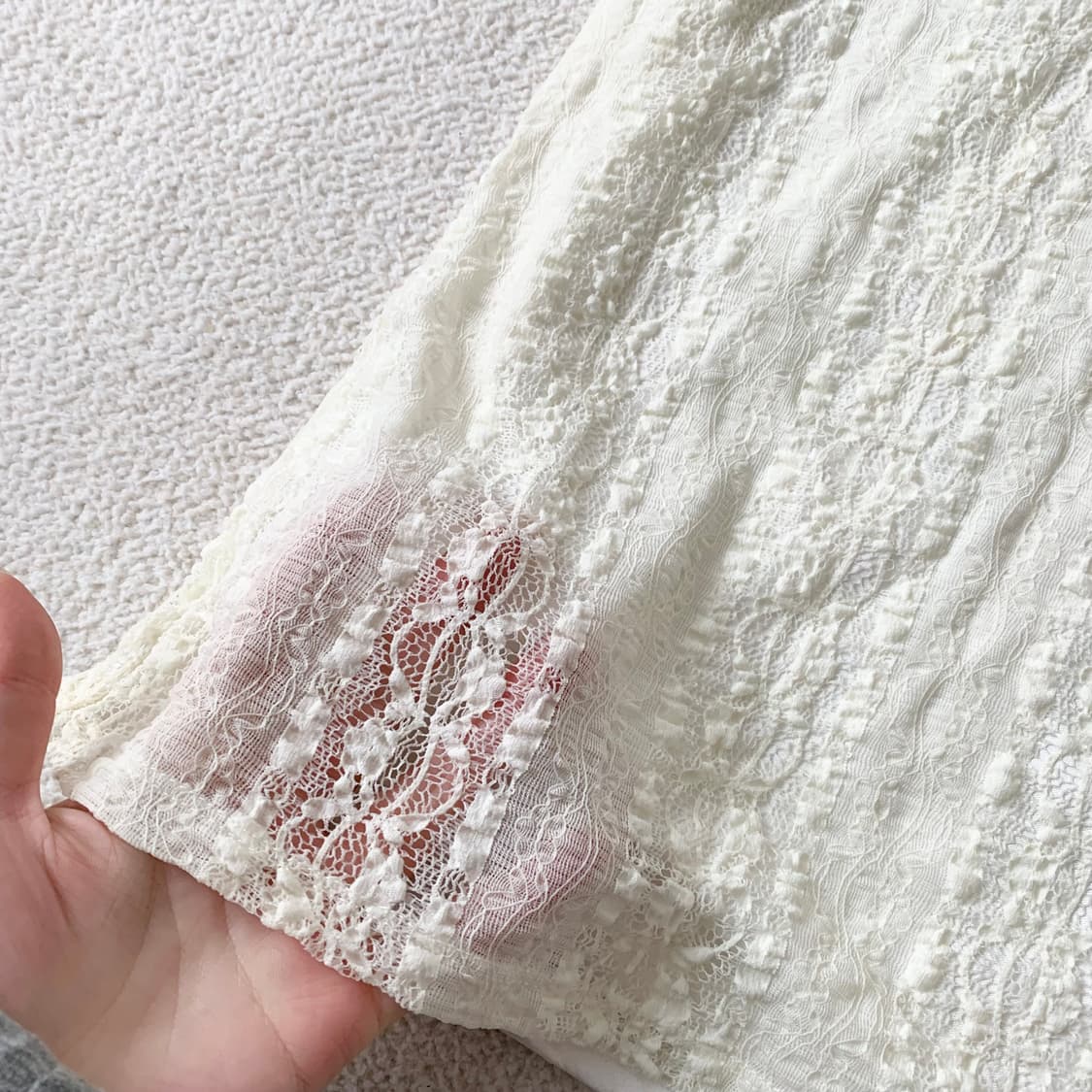 크림아이보리 레이스 ♥ v넥 슬림핏 슬리브리스 상품이미지3