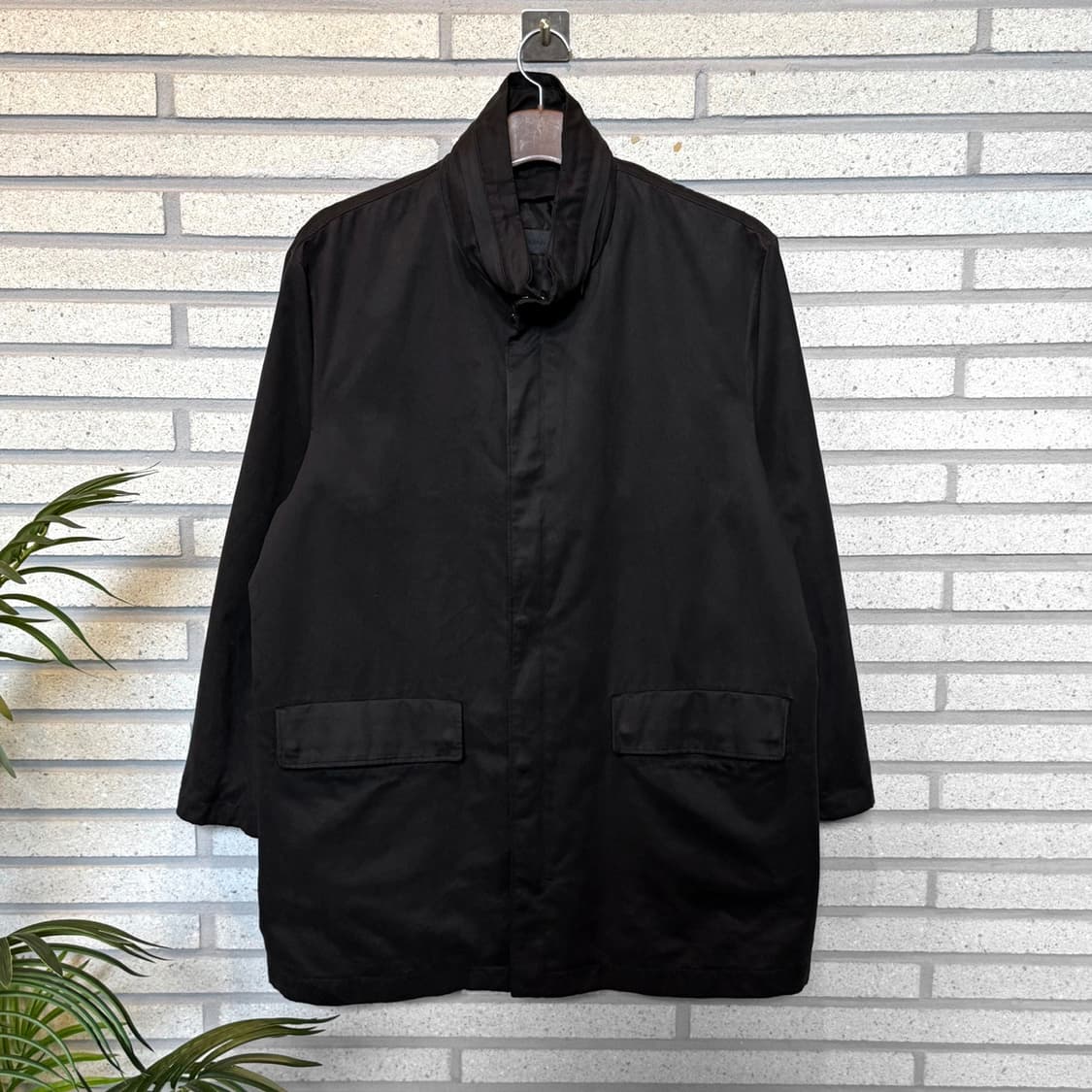 JPN VINTAGE 미니멀 풀집업 레인코트 파카 몰스킨 디테일 블랙 상품이미지1