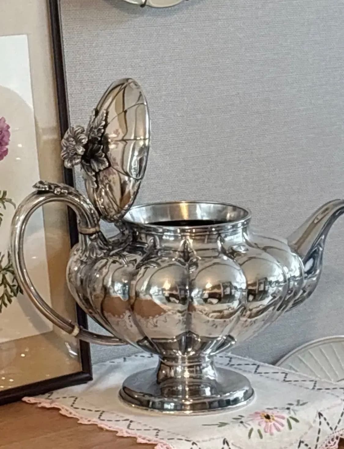 앤틱 풋티드 호박 실버플레이트 티팟 상품이미지2