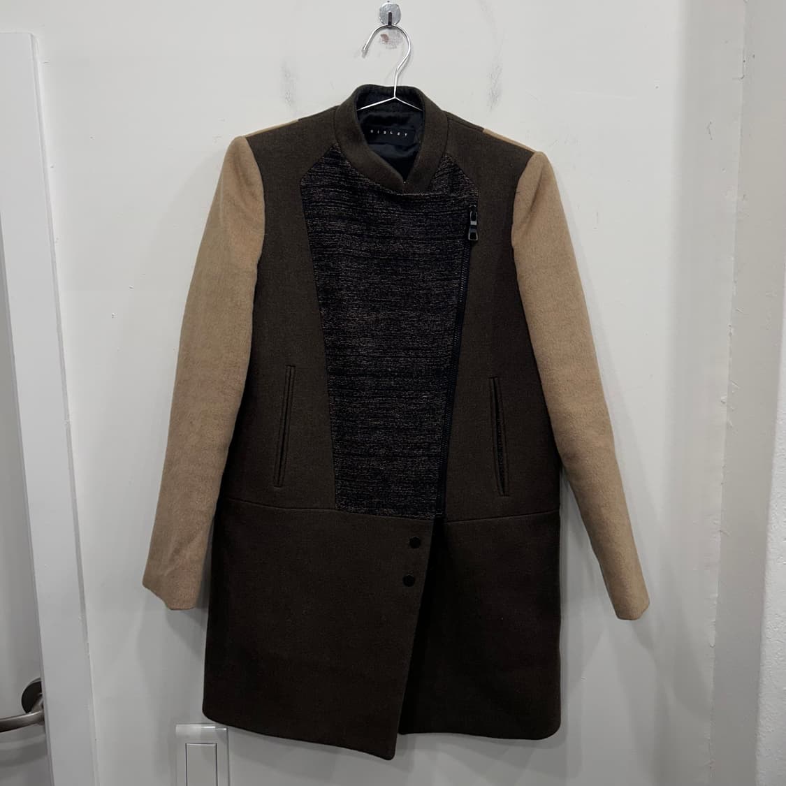 시슬리 멀티컬러 울모직 사선 롱코트 상품이미지2