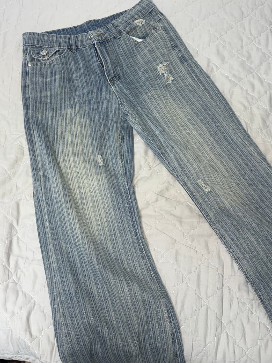 스트라이프 워싱 데님 와이드 팬츠 상품이미지2