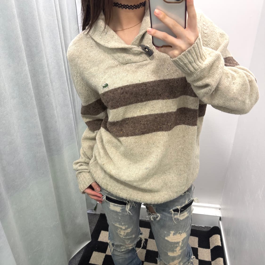 라코스테 베이지 숄카라 니트 상품이미지1