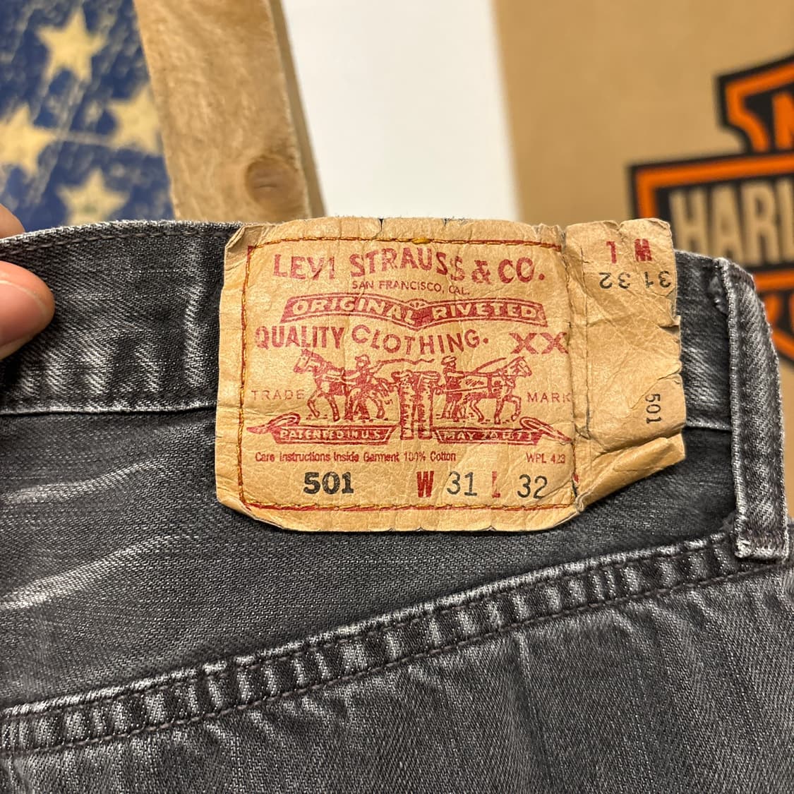 00s 리바이스 버튼 플라이 캣브러쉬 빈티지 워싱 흑청 데님 팬츠 N77 상품이미지9