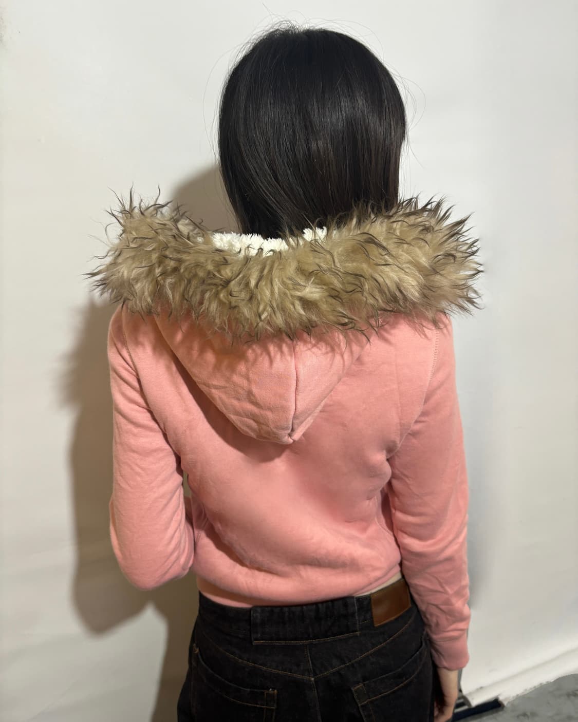 90s SPAO 핑크 퍼 후드 집업 상품이미지3