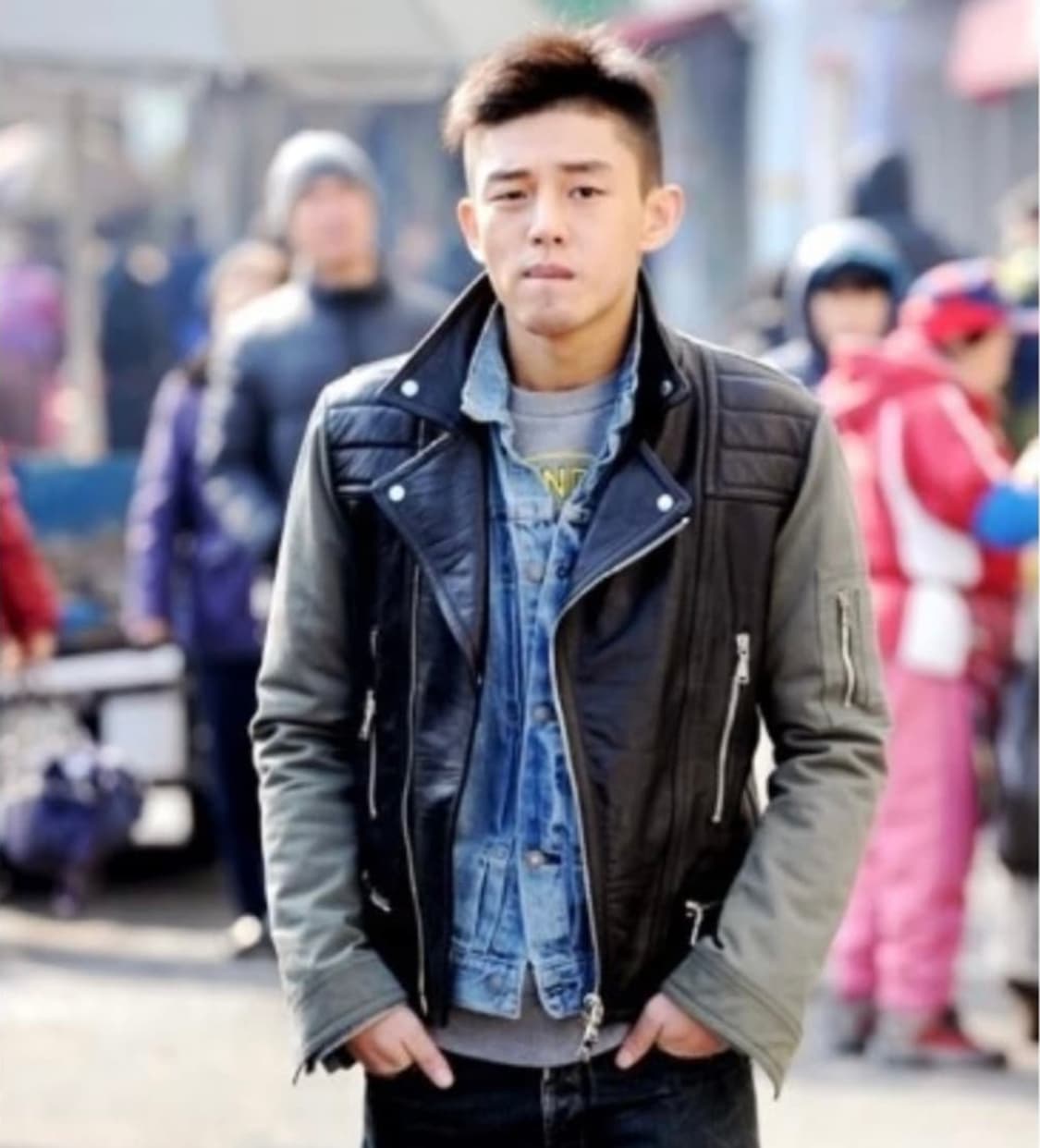 닐바렛 유아인 블랙 가죽 배색 라이더 자켓(M) 상품이미지1