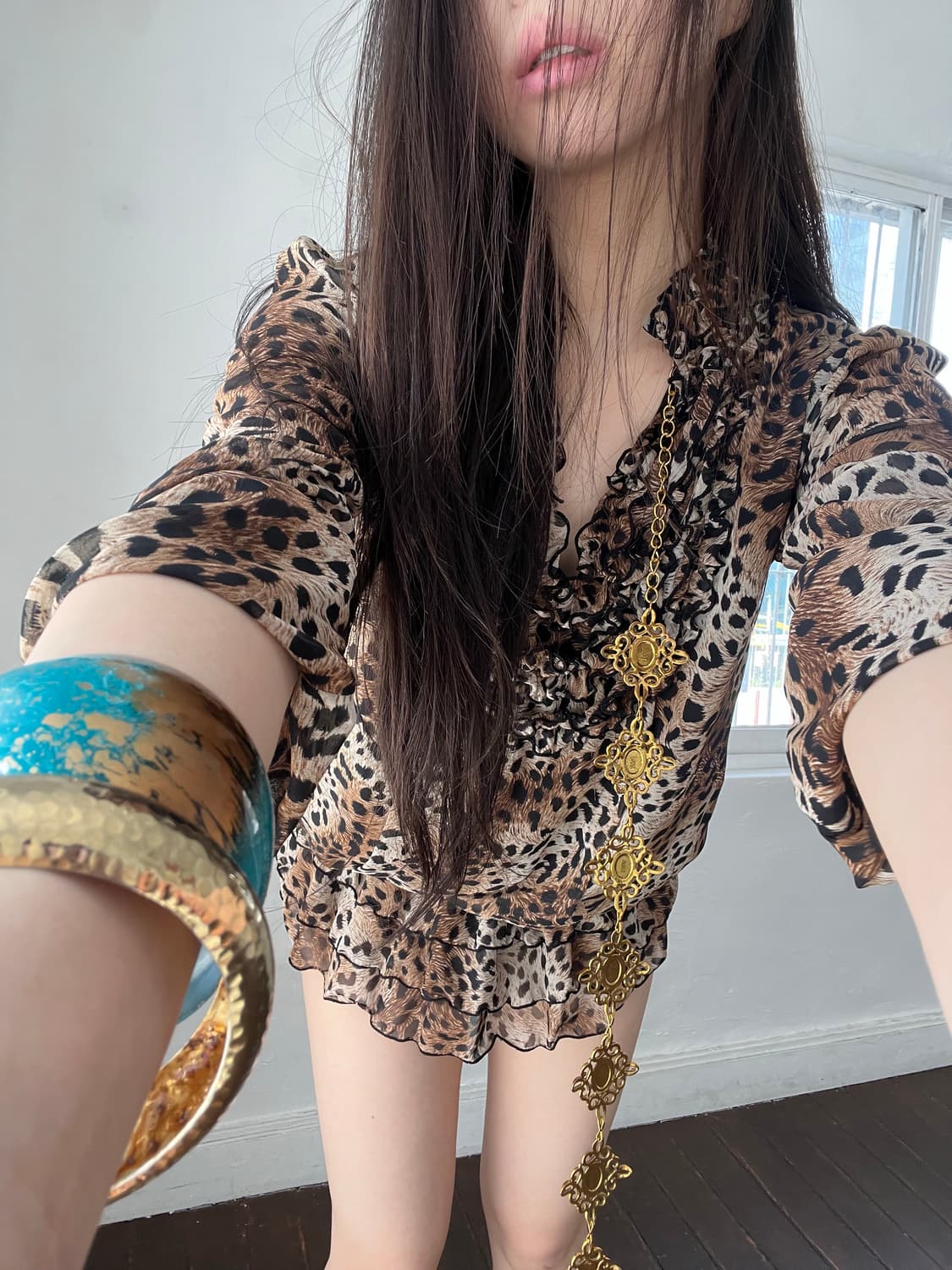 레오파드 프릴 탑 상품이미지1