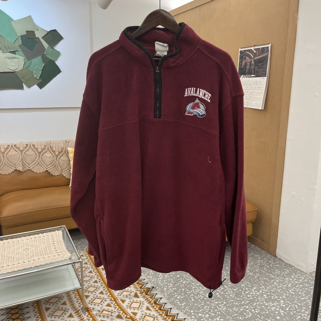 NHL 빈티지 빅사이즈 버건디와인 반집업 후리스 맨투맨 XL C10638 상품이미지3